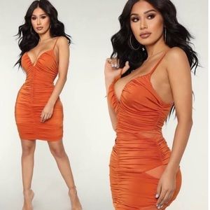 New Orange Ruched Dress